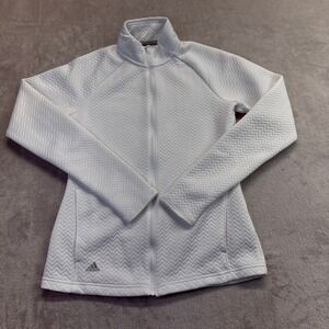 Adidas Shirt Womens XS Full Zip Jacket White Textured Chevron Thumbhole Athletic